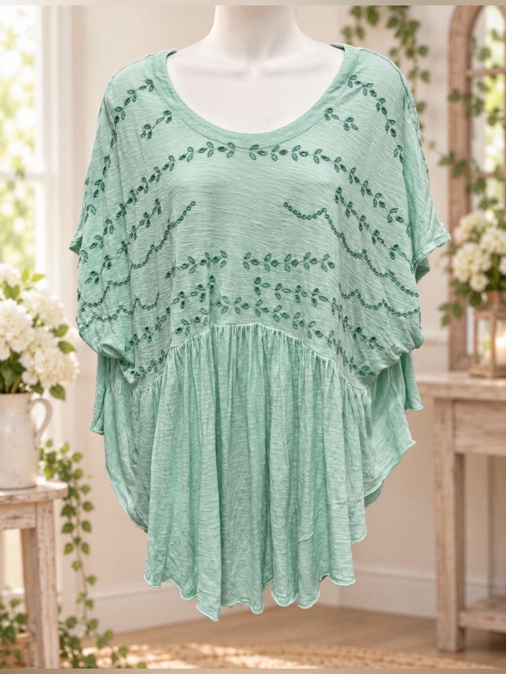 Free People aqua green Flutter Sleeve babydoll Blouse size SP